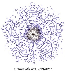 Flower ornament with chrysanthemum. Vector Illustration. Element for design
