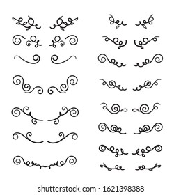 Flower ornament dividers. Hand drawn vines decoration, floral ornamental divider and sketch leaves ornaments. Ink flourish and arrow decorations dividers victorian doodle