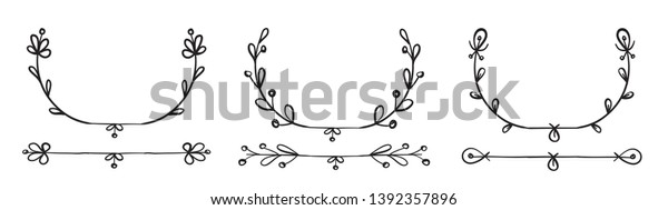 Flower ornament dividers. Hand drawn vines\
decoration and sketch leaves ornaments.\
