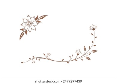 Marco de adorno de flores, Elementos de esquina decorativos dibujados a mano, ilustración de ilustraciones de Vector de patrón de boceto floral.