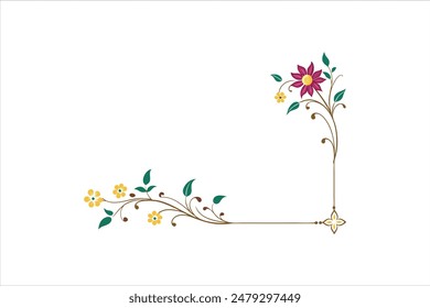 Flower ornament frame, hand drawn decorative corner elements, floral sketch pattern vector artwork illustration.