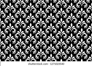 Flower ornament geometric pattern. Black and white Seamless vector background.