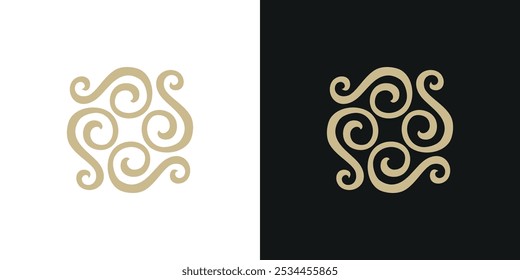 Logotipo de adorno de flores de Vector de belleza de oro de lujo clásico elegante vintage