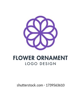 Flower Ornament Logo Vector Design Template. Editable Stroke