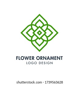 Flower Ornament Logo Vector Design Template. Editable Stroke