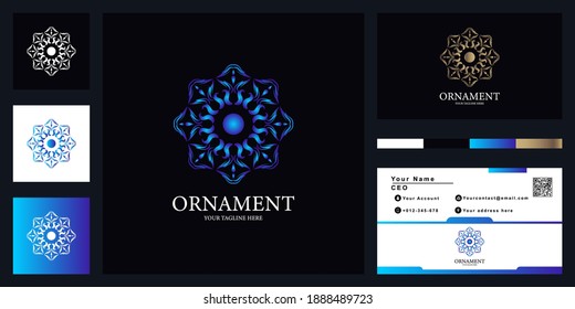 Flower or ornament luxury logo template design with business card.