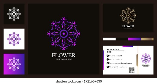 Flower or ornament luxury logo template design with business card.