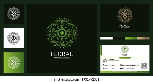 Flower or ornament luxury logo template design with business card.