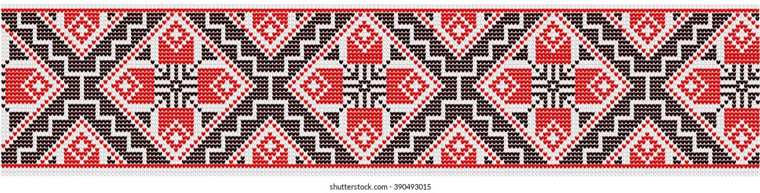 Flower ornament in the Ukrainian style on a white background. Red and black color scheme.