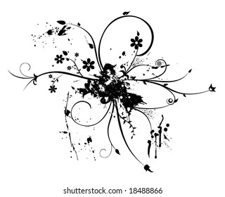 flower ornament vector design with grunge splash elements