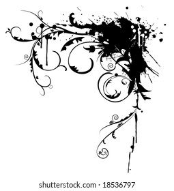 flower ornament vector design with grunge splash elements