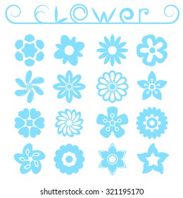 Flower ornaments set, 16 simple floral icons, 2d vector signs, eps 8