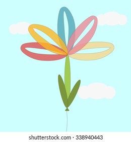 A flower out of balloons up in the sky. Vector illustration.