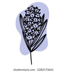 Flor en el contorno de doodle de estilo plano con pincel violeta colorido. Diseño decorativo de elementos florales simples. Dibujo manual de líneas. Dibujo creativo. Ilustración vectorial aislada en fondo blanco.