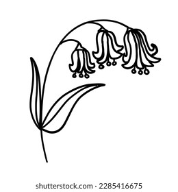 Flower in outline doodle flat style for coloring. Simple floral element plant leaves decorative design. Hand drawn line art. Creative sketch. Vector illustration isolated on white background.