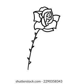 Flor en el contorno estilo plano de doodle para colorear. Sencilla planta de elementos florales deja un diseño decorativo. Dibujo manual de líneas. Dibujo creativo. Ilustración vectorial aislada en fondo blanco.