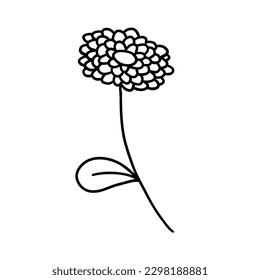 Flor en el contorno estilo plano de doodle para colorear. Sencilla planta de elementos florales deja un diseño decorativo. Dibujo manual de líneas. Dibujo creativo. Ilustración vectorial aislada en fondo blanco.