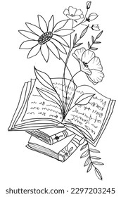 Flower outline illustration image. 
Hand drawn image artwork of flower. 
Simple cute original logo of a monochrome flowers.
Hand drawn vector illustration for posters, cards, t-shirts.