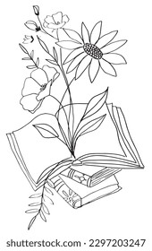 Flower outline illustration image. 
Hand drawn image artwork of flower. 
Simple cute original logo of a monochrome flowers.
Hand drawn vector illustration for posters, cards, t-shirts.