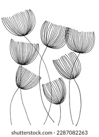 Flower outline illustration vector image. Hand drawn plants sketch image artwork. Simple original logo icon from pen drawing sketch.