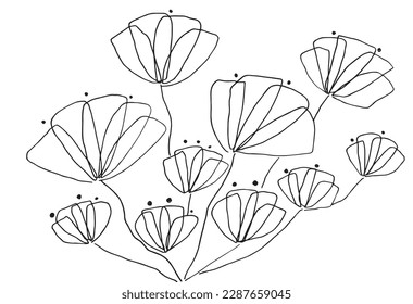 Flower outline illustration vector image. Hand drawn flower plants sketch image artwork. Simple original logo icon from pen drawing sketch.