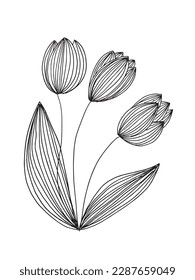 Flower outline illustration vector image. Hand drawn flower plants sketch image artwork. Simple original logo icon from pen drawing sketch.