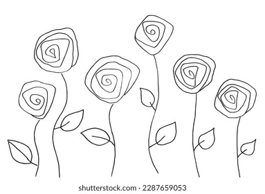 Flower outline illustration vector image. Hand drawn flower plants sketch image artwork. Simple original logo icon from pen drawing sketch.