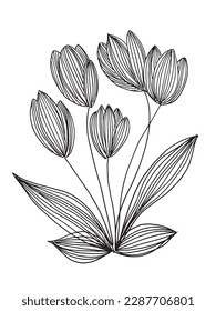 Flower outline illustration vector image. Hand drawn plants sketch image artwork. Simple original logo icon from pen drawing sketch.