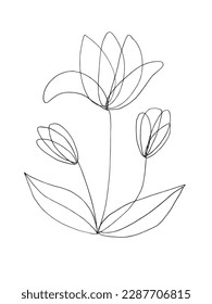Imagen vectorial de la ilustración del contorno de las flores. Plantas dibujadas a mano esbozan ilustraciones de imágenes. Icono de logotipo original simple a partir del dibujo de lápiz.