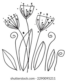 Flower outline illustration vector image. 
Hand drawn plant sketch image artwork. 
Simple original logo botanical icon from pen drawing.