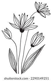 Blumenumriss-Vektorbild. 
Handgezeichnete Pflanzenskizzen-Bildarten. 
Einfaches Original-Logo der Pflanze.