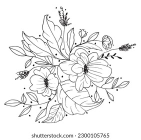 Flower outline illustration vector image. 
Hand drawn flower image artwork. 
Simple cute original logo of a monochrome flower.
Hand drawn vector illustration for posters, cards, t-shirts.