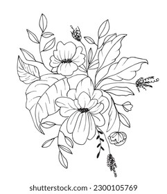 Flower outline illustration vector image. 
Hand drawn flower image artwork. 
Simple cute original logo of a monochrome flower.
Hand drawn vector illustration for posters, cards, t-shirts.
