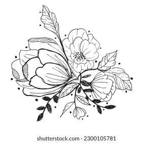 Flower outline illustration vector image. 
Hand drawn flower image artwork. 
Simple cute original logo of a monochrome flower.
Hand drawn vector illustration for posters, cards, t-shirts.