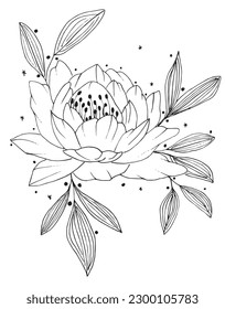 Flower outline illustration vector image. 
Hand drawn flower image artwork. 
Simple cute original logo of a monochrome flower.
Hand drawn vector illustration for posters, cards, t-shirts.