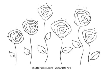 Flower outline illustration vector image. 
Hand drawn flower image artwork. 
Simple cute original logo of a monochrome flower.
Hand drawn vector illustration for posters, cards, t-shirts.