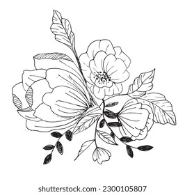 Flower outline illustration vector image. 
Hand drawn flower image artwork. 
Simple cute original logo of a monochrome flower.
Hand drawn vector illustration for posters, cards, t-shirts.