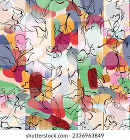 flower outline patchwork pattern on textures background