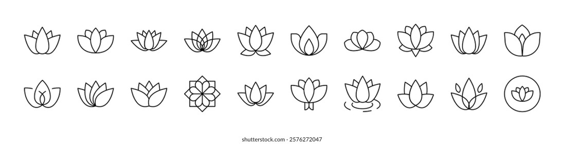 Flower Outline Simple Linear Image Collection. Editable Stroke. Suitable for Web Sites, Books, Cards, Apps