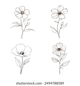 Ilustración floral, Dibujo floral, Blanco y negro, Arte botánico, Arte lineal, Dibujado a mano, Flor minimalista, Elegante, Boceto floral detallado, Flor delicada, Naturaleza