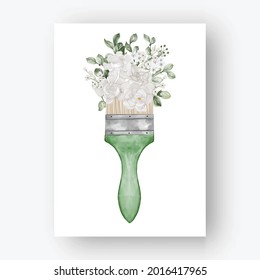 flower paint brush gardenia white flower watercolor illustration