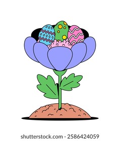 A flower with painted Easter eggs symbolizing spring celebration and joy cartoon illustration vector hand drawn