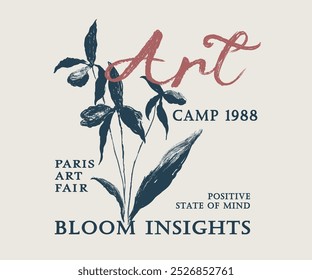 Arte vectorial del efecto de la pintura de la flor, ilustraciones gráficas de la flor para la camiseta, etiqueta engomada, cartel, arte floral de la pintura de la mano, diseño del cartel del campamento del arte, flor abstracta pintada a mano