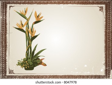 flower painting in old frame vector