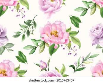Flower painting themed seamless pattern