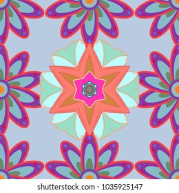 Flower painting vector for t shirt printing. Floral seamless pattern background. Flowers on neutral, blue and violet colors.