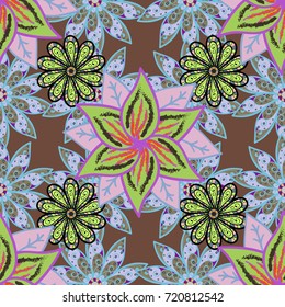 Flower painting vector for t shirt printing. Floral seamless pattern background. Flowers on neutral, brown and green colors.