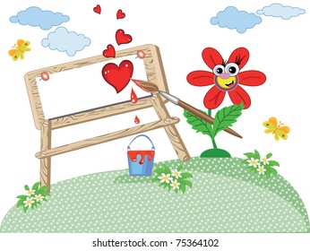Flower paints at the board ,cartoon,vector,