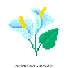 Flower pair with spadix and leaf rendered in 8 bit mosaic style. Symbol of nature, purity, growth, and nostalgia for retro game aesthetics. Cartoon vector illustration.