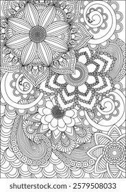 Flower paisley coloring page for adult vector